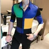 Loldeal Fashion Patchwork Color Men Shirt Casual Half Sleeve Men's Social Shirts Slim Fit Streetwear Night Club Tuxedo