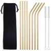 Environmentally Friendly Metal Reusable 304 Beverage Milk Tea Straight And Curved Straw With Box Cleaning Brush Set Party Bar Accessories