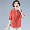 Women's Blouses & Shirts High Quality Cotton Linen Shirt Women Summer Casual Tops 2022 Vintage Floral Embroidery Woman Plus Size P1263