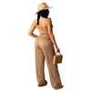 Frauen Zweiteilige Hose Solide Ärmellos Strap V-ausschnitt Schlanke Tops Taschen Breites Bein 2 Mode Outfit Sommer Trainingsanzug