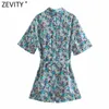 Zeefity Dames Vintage Pockets Patch Floral Pirnt Bow Swashes Playsuits Vrouwelijke Shorts Siamese Chic Casual Slanke Rompertjes P1131 210603