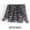 Mulheres Moda Semi-Sheer Zebra Imprimir Loose Blusas Bolsos de Manga Longa Camisas Femininas Blusas Chic Tops 210420