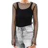 Mulheres ver através da perspectiva Malha de Malha Fishnet Tee Bodycon Manga Longa Tops Beach T-shirt New Design Party Club Tops X0628