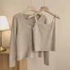 Sweathers Syj Syj Casual Sling Camisola Casaco Cardigan Cardigan Mulheres Coreano Colete Basic + Manga Longa Top Sólido 2 Peça Set Sweater Sweater