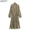 Zevity femmes élégant imprimé léopard rayé en mousseline de soie Kimono robe mi-longue bureau dame lanterne manches volants mince robe DS4740 210603