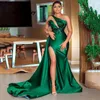 África sereia vestidos de noite sexy um ombro cetim longo vestidos de baile aso ebi lado slit mulheres vestido formal