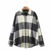 Vintage Woman Oversized Grey Plaid Patchwork Woolen Shirt Spring Fashion Ladies Loose Soft Coats Female Elegant Jacket 210515