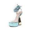 Style épais 16,5 cm Lady Ladies Nouveau cuir 2024 Sandales à talons hauts Cross-Tied 5cm plate-forme Peep-Toe Stars Party Party Sangle de cheville SIZ 34-43 Serpentine 569