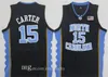 最高品質15 Vince Carter Unc Jersey North CarolinaブルーホワイトステッチNCAA大学バスケットボールジャージ刺繍ショーツスーツサイズS-2XL