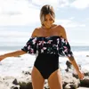 Wzburzyć Stroje kąpielowe Kobiety Swimsuit Kobiet Kąpielowy Garnitur Off Body Ramię Push Up Monokini Biquini XL 210611