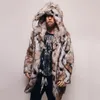 Leopard Print Trendy Warm Men's Fur Coat Hooded Cardigan Mixed Leather Jacket Winter Thick