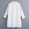 women simply style buttons decoration casual white poplin blouse office lady side split shirts chic blusas tops LS6562 210420
