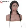 Youthfee 24 Centimeter Swiss Lace Front Dutch Twins Smooth Wigs With Baby Hair For Black Women Buttons Box Smooth Synthetic Wig3514076