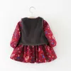 Baby Girl Dress Autumn Warm Cotton Infant Floral Print Vintage lange mouw winter peuter jurken verjaardag babykleding