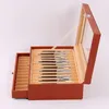 Sacchetti per gioielli Borse 24 slot Custodia per penna stilografica in legno Custodia in pelle PU con rivestimento di lusso Organizer203Q