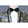 Mens Gorgeous Floral Jacquard 2 Piece Suits (Jacket+Pants+Bow) Brand Shawl Collar One Button Nightclub Wedding Tuxedos Suit Men 210522