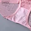 Women's Panties SANDL Underwear Sexy Lace Lingerie High Fit Female Boyshort Waist Briefs Rhombus Mesh Underpant Plus Size295y