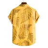 Camicia da spiaggia hawaiana da uomo gialla Camicia a maniche corte di marca Foglie Stampa di moda Camicie Aloha tropicali Holiday Vaction Chemise 210522