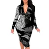 Casual Kleider 2021 Frühling Kleidung Frauen Kleid Langarm Drucken Zipper Sexy V-ausschnitt Bodycon Streetwear Verband Vestido Feminino