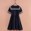 Sailor Collar Navy Dress Kids Clothes Girls 10 to 12 Japanese Fashion Kawaii Preppy Style Short Sleeve Plus Size Summer Dress 14 Q0716