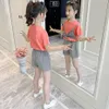 Crianças roupas xadrez tshirt + meninas curtas roupas de verão retalhos grandes estilos casuais estilo para crianças 210527