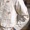 Maden Grafiti Jackets para homens ferramental francês caça retrô casual denim branco camisa magro top japoneses tendência masculina 211110