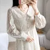 Plus Size S-4XL Sweet Doll Collar Long Dresses Women French Chiffon Lace Dress High Waist Vestido Midi Elegante 13017 210417