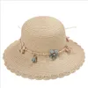 Chapeau de soleil décontracté pour femmes coréennes, nouveau style, pare-soleil de plage pour adultes, chapeau de paille avec capuchons à nœud, chapeaux à large bord