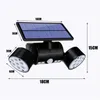 30LED Solar Power PIR Motion Sensor Wall Light Adjustable Dual Head Outdoor Spot Lamp