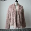 Winter Autumn Women Real Fur Coat Female Knitted Rabbit Coats Jacket Casual Thick Warm Fashion Slim Overcoat Clothing 210910