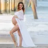 ホワイトレースマタニティドレス写真ロング妊娠シュートドレスセクシーなスプリットフロント女性妊娠中のマキシガウンのためのプロパン新しいY0924