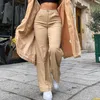 Streetwear Khaki Largo Perna Mulheres Calças Casuais Loose Cintura Alta Flared Calças Senhoras Calças Longas Pantalon Cargo Femme 211008