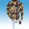 Tallas grandes 3XL Hombres Casual Retro Blusa Camisas de manga larga Otoño Camisa hawaiana Ajuste delgado Patrón impreso Hombre Ropa Cardigan Blusa