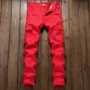 Jeans for Men Skinny Slim Fit Red Spring 2021 New Multi Pockets Designer Streetwear Hip Hop Denim Pants Patchwork Men's Trousers X0621