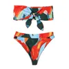 Damenbadebekleidung 2021 Schulterfreier Bikini Weiblicher Badeanzug Frauen Multi Color Zweiteiliges Set Hohe Taille Badende Badeanzug