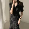 Vintage Plus Size V-Neck Women Dress Summer Lace Up Puff Sleeve Party Korean es Elegant Ruffles Long Robes 13815 210508