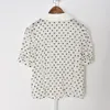 2021 primavera meia manga lapela pescoço branco polka dot impressão bordado botons blusa de breasted mulheres camisa de moda 21g1213018