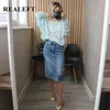 Realeft New Spring Summer Vintage Women's Denim Skirt High Wasit Jeans Skirt StraightMemaly A-line Pencilバックスプリットスカート210331