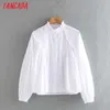 Tangada donna vintage ricamo camicie bianche manica lunga solido elegante ufficio signore camicette abbigliamento da lavoro CE698 210609