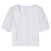 Cárdigan de algodón, camisas, Tops blancos, Blusas de verano para Mujer, blusa sólida de oficina para mujer con cuello cuadrado, blusa de encaje para Mujer 9777 210417