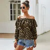 Leopardo colorido da blusa das mulheres Impressão fora do ombro Ruffle Overaly Frill Solto Rua Casual Use Sexy Femininas Blusos Blusas Camisas