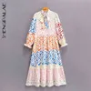 Spring Women Vintage Loose High Waist Slim Was Thin Elegant Fashion Printing Circle Dot Maxi Dress ZA5971 210427