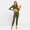 2 st / set ombre sömlösa kvinnor sport kostym gym träning kläder långärmad fitness grödor topp och scrunch butt leggings yoga set 210802