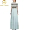 Frühling Hohe Qualität Plissee Split Langes Kleid Designer Runway Frauen Hülse Maxi es Selbstporträt 210506