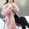 H.SA Women Long Sweater and Cardigans Lantern Sleeve Loose Knitte Coat Open Stitch Winter Cashmere Female 211007