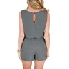 Solid Färg O Neck Ärmlös Dragstryk Pläterad Pocket Jumpsuits Kvinnor Casual Loose Streetwear Hollow Out Wide Leg Playsuits 210608