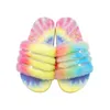 Mode Farbe Tie Dye Rutschen Flachem Boden Plüsch Hausschuhe Frauen Sommer Sandalen Hause Pantoffel Größe 37-41 XX-0326