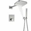 Badkamer Douchesets 25x20 cm Geborsteld nikkelsysteem Thermostatische regenval Messing kraan Set met handheld