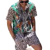 Männer Casual Hemden 2021 Sommer Männer Hawaiian Sets Männlich Strand Coconut Print Shorts Kurzarm 2-teiliges Hemd Anzug zweiteilige M-3XL