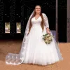 Wedding Plus Size Dresses Bridal Gown V Neck with Long Sleeves A Line Sweep Train Tulle Lace Applique Country Beach Custom Made Vestidos De Novia pplique estidos